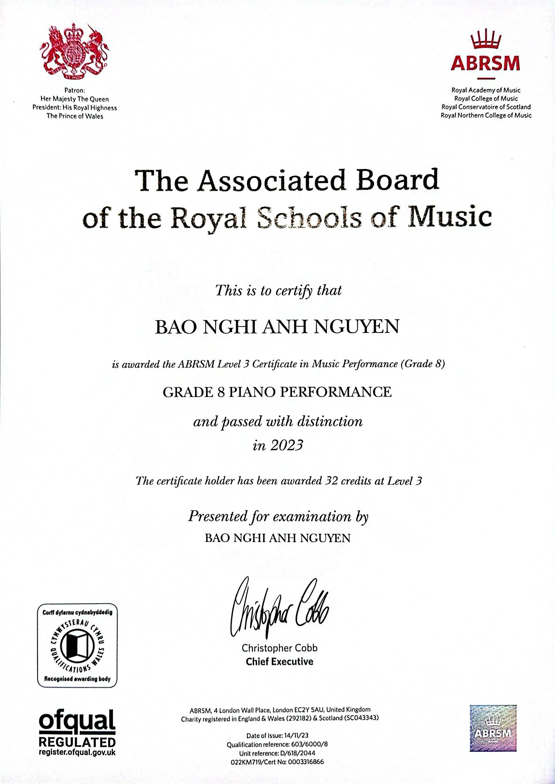 ABRSM Grade 8 Piano – Distinction (2023)