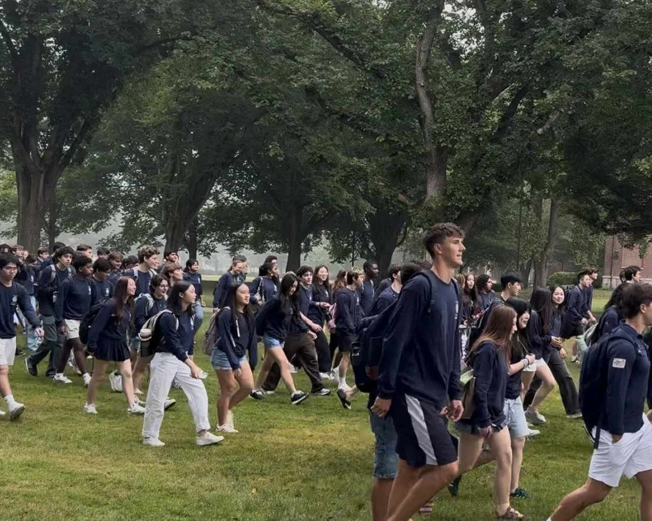 Phillips Academy students walking together during Vista Walk